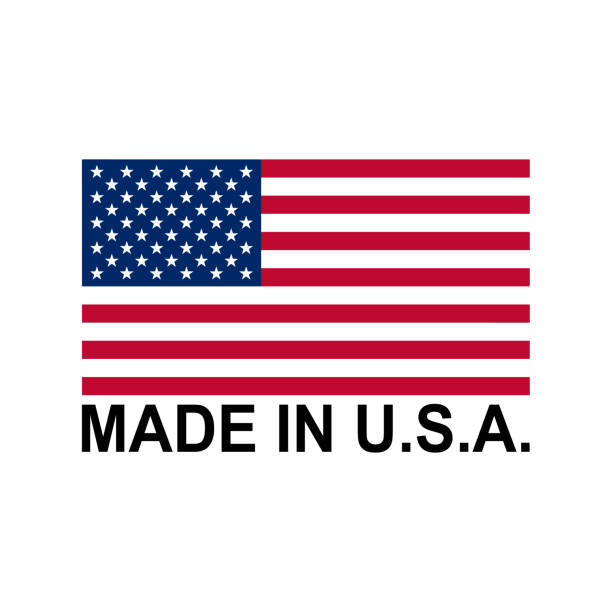 ilustrações de stock, clip art, desenhos animados e ícones de made in usa tag label with american flag, vector illustration - made in the usa