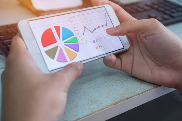 istock Businesswoman hands using data graph report in smartphone for checking analyze marketing financials. Concept of Business Annual Report. 1293595496