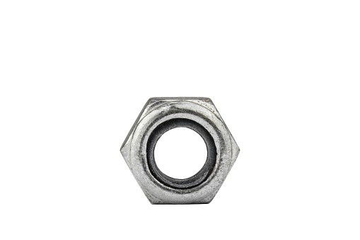 metal nut in silver color, isolate on a white background