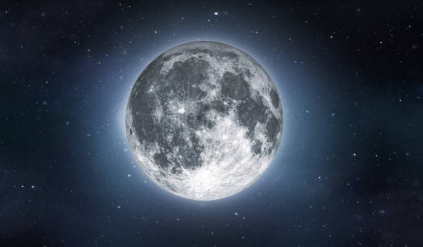 istock Full moon on sky with stars. Image in high resolution. Bright lunar satelite. 3D rendering. 1293598590
