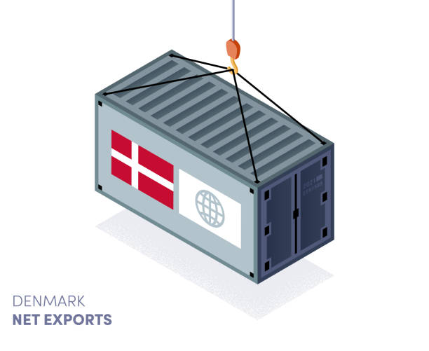 Denmark Trade Agreements Infographic Design Bilateral and regional free trade agreements, container with Denmark national flag on it. Can be used for export & import, logistics, local industry or global economy.. nyhavn stock illustrations