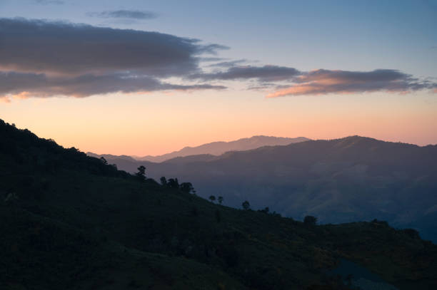 istock Scenery of mountain range with colorful sky in the evening 1293604666
