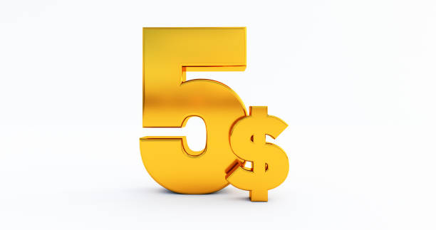 istock gold 5 dollar price symbol isolated on white background. 1293605543