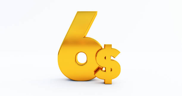 istock gold 6 dollar price symbol isolated on white background. 1293605545