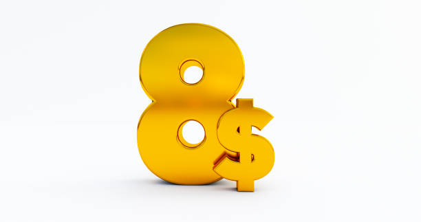 istock gold 8 dollar price symbol isolated on white background. 1293605551