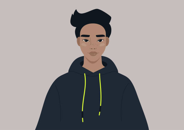Gen z lifestyle portrait, a young male character wearing a hoodie, youth subcultures Gen z lifestyle portrait, a young male character wearing a hoodie, youth subcultures adolescence illustrations stock illustrations