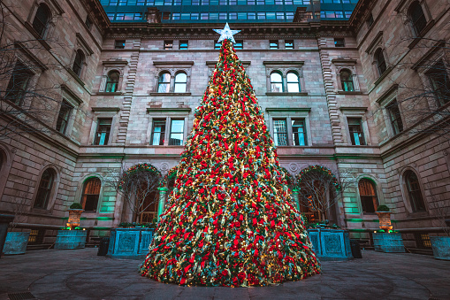 The Christmas tree at New York's Lotte Palace in New York City, NY. USA. Shot on December 28, 2020