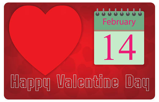 graphics design card for happy valentine day vector illustration symbols heart red color and calendar february