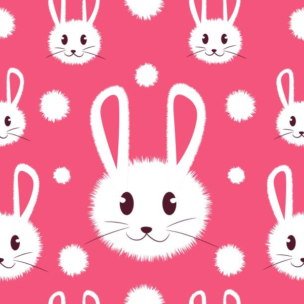 белый и милый пушистый кролик бесшовный шаблон для детей. kawaii кролика на девица фоне ребенка для принтов, одежды и текстур вектора. - rabbit pets baby rabbit white background stock illustrations