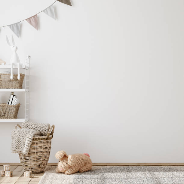 Wall mock up in children room interior background