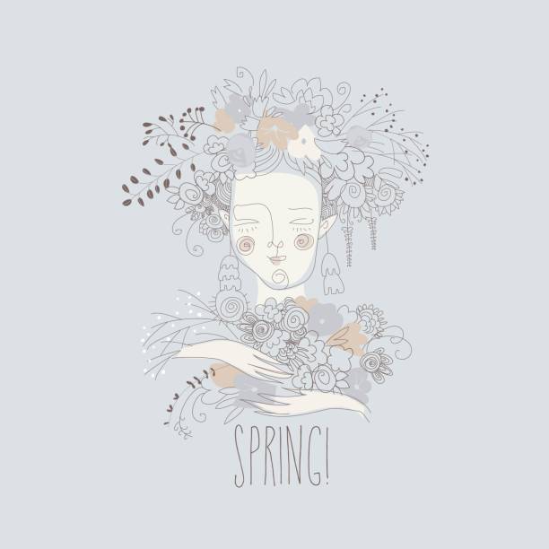 istock Cute girl wearing floral wreath. Hello spring 1293616028