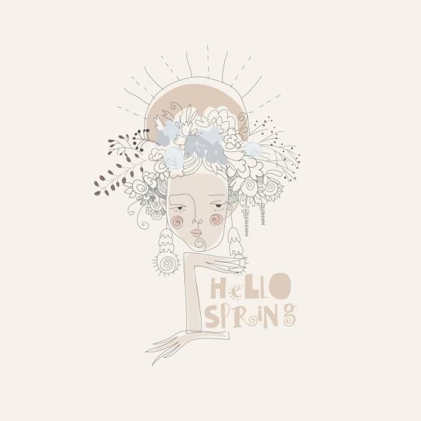 istock Cute girl wearing floral wreath. Hello spring 1293616542
