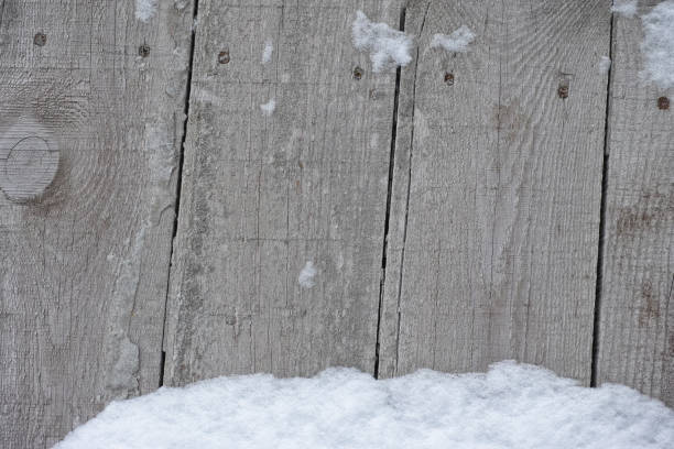 istock Old wooden background with snow 1293620085