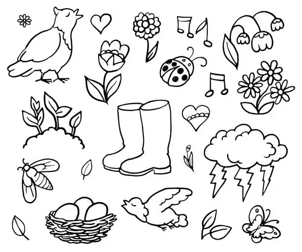 Vector illustration of Springtime Doodles Set