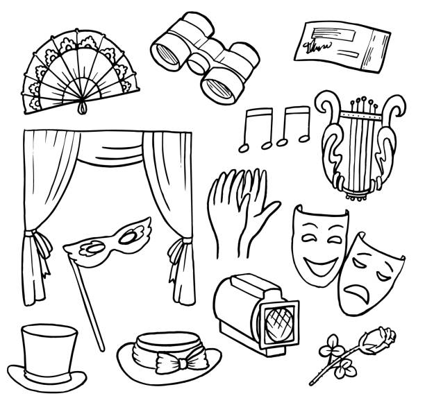 Theater Doodle Set Theater vector doodle set. theater industry illustrations stock illustrations