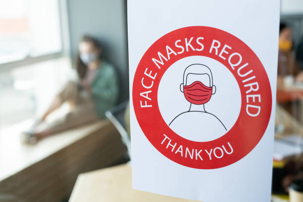 istock Announcement about requirement of wearing protective mask in open space office 1293625578
