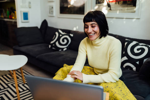istock Happy Caucasian woman working from home 1293625604