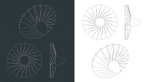 ilustraciones, imágenes clip art, dibujos animados e iconos de stock de dibujos de palas de turbina - hélice pieza de máquina