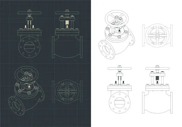 Vector illustration of Stop valve drawings