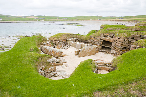 Skara Brae, a stone built Neolithic settlement, located in the Orkney archipelago of Scotland. 3180 BC to 2500 BC. Is Europe's most complete Neolithic village.