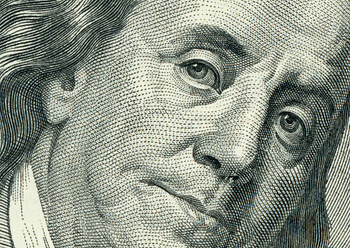 Benjamin Franklin portrait - Close up from 100 dollars banknote