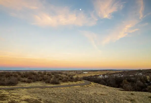Scenic prairies landscape near Parker, Colorado, before sunset