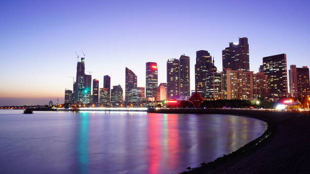istock Chinese city scenery and lake at dawn 1293634414