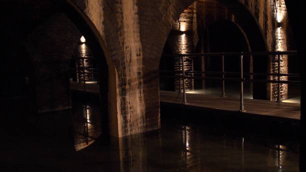 istock Underground Ancient Room with Brick Walls and Vaulted Arched Ceiling 1293635755