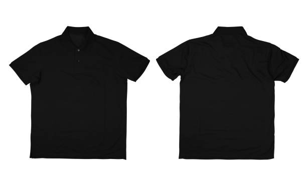 istock Front and back black polo shirt on white background 1293638083