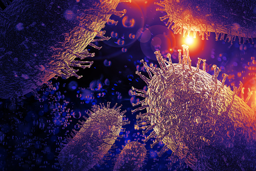 Rabies virus microscopic cell infection extreme closeup 3D Illustration