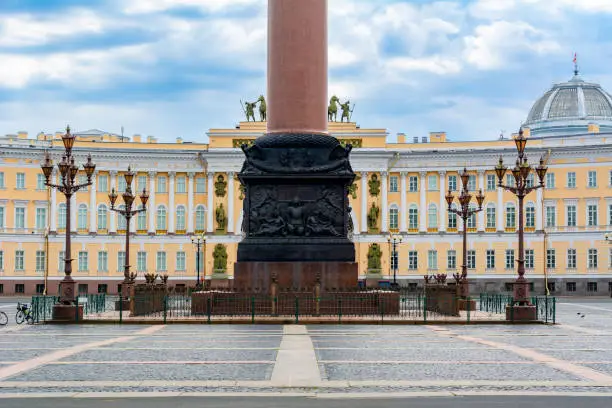 Photo of Alexander column and General staff building on Palace square, Saint Petersburg, Russia