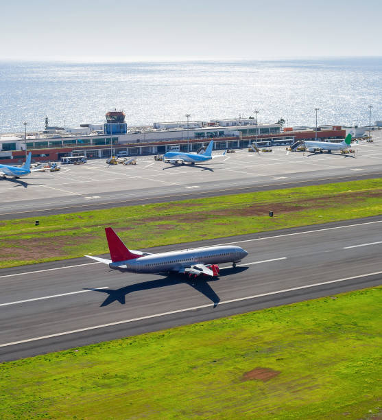 istock Airplane taking off Madeira airport 1293645295