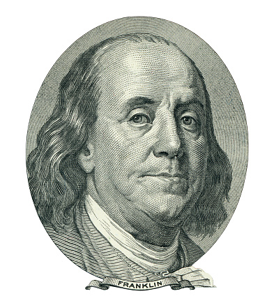 Benjamin Franklin portrait - Isolated ( Clipping path included)