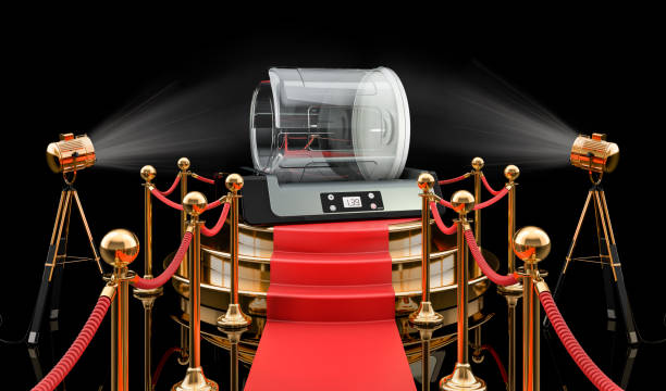 istock Podium with vacuum marinator. 3D rendering isolated on black background 1293646358