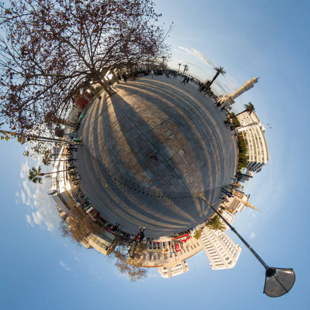 piccolo pianeta sfera a 360 gradi. vista panoramica della torre dell'orologio di smirne, turchia - izmir turkey konak clock tower foto e immagini stock