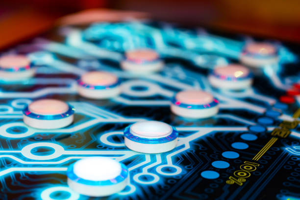 istock Close-up of an electronic arcade game. Board game button abstraction 1293654768
