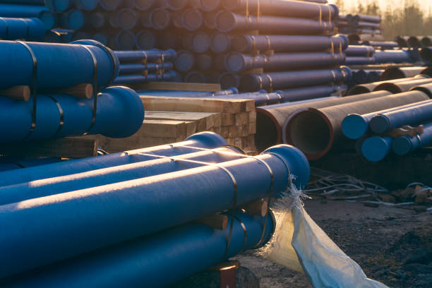 istock Cast iron pipes for sewerage ready for transportation and logistic 1293660547