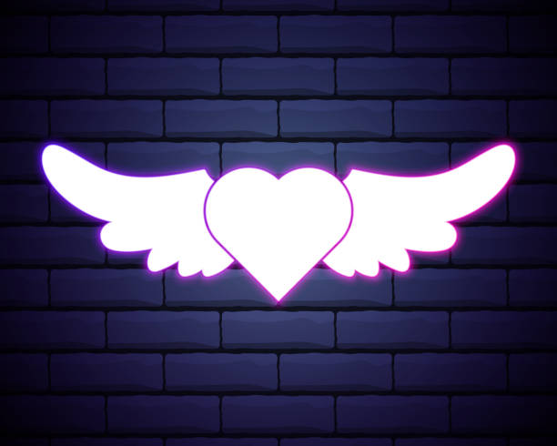 istock Heart with Wings purple glowing neon ui ux icon. Glowing sign logo vector 1293660678