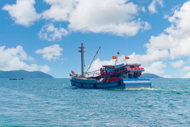 Vietnamese fishing boat in open water. Phu Quoc island, Vietnam
