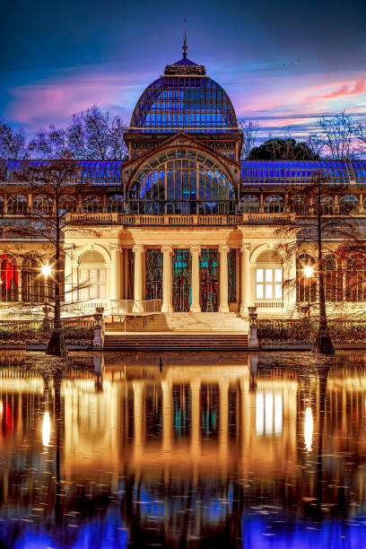 Crystal Palace Crystal Palace. Madrid, Spain building photographed at night. palacio de cristal photos stock pictures, royalty-free photos & images