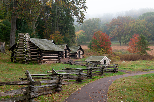 Huts at Washington Headquarter in Valley Forge National Historic Park in Autumn, Pennsylvania, USA