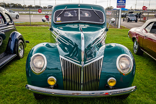 Daytona Beach, FL - November 28, 2020: 1939 Ford DeLuxe coupe at a local car show.