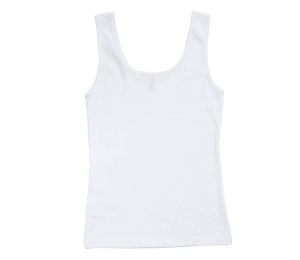 canottiera bianca vista posteriore isolata su sfondo bianco, camicia canottiera femminile plain hollow, isolata su sfondo bianco - tank top foto e immagini stock