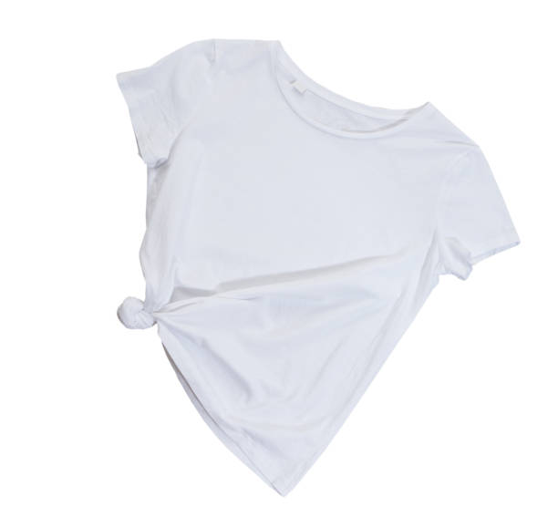 istock empty white T-shirt isolated on white background. Blank White female tshirt isolated on white. Tshirt template ready for your own graphics. 1293676235