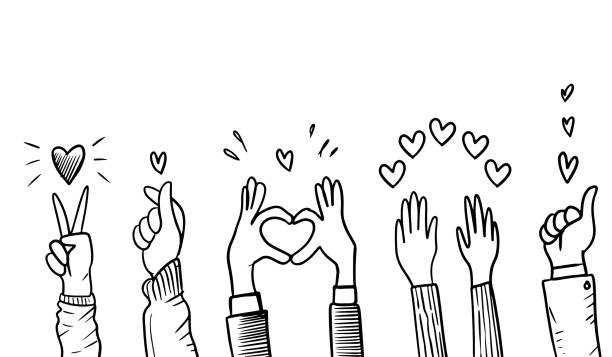 ilustrações de stock, clip art, desenhos animados e ícones de hand drawn sketch style of applause, thumbs up gesture. human hands clapping ovation. on doodle style, vector illustration. - admiration