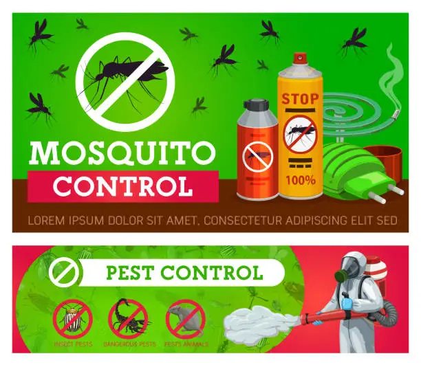 Vector illustration of Pest control, mosquito disinsection vector banners