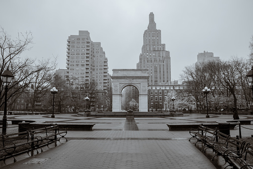 An empty Washington square park during Covid19 in manhattan