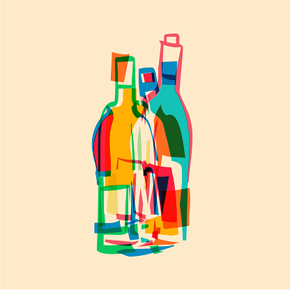 Vector illustration of a collection of wine bottles. Cut out design elements.