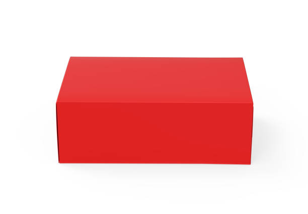 istock Red blank cardboard package box mockup template on isolated white background, ready for design presentation, 3d illustration 1293696948