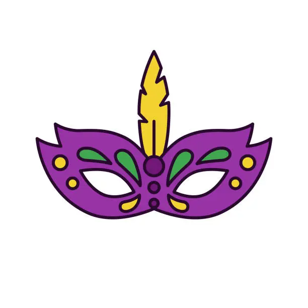 Vector illustration of Face half mask for Mardi Gras. Isolated single symbol on white background
